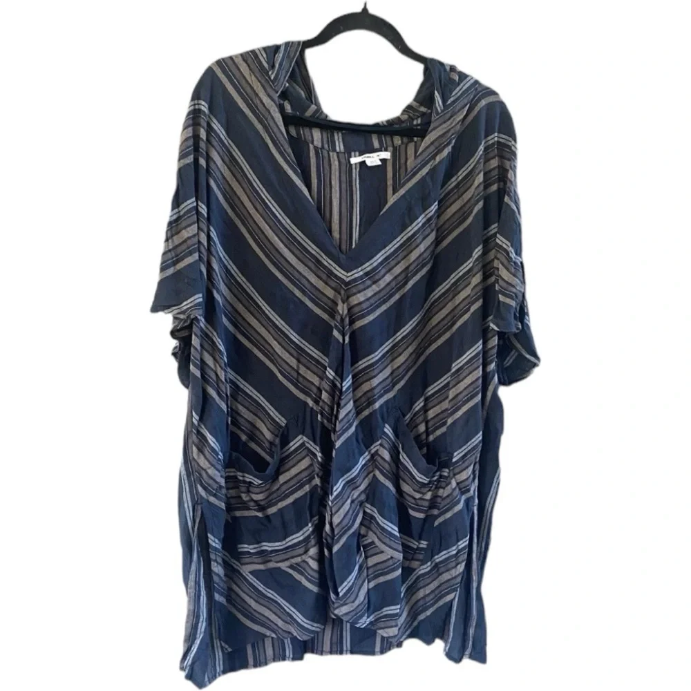 O'NEILL Cover Up Dress Black Brown Striped Hooded V-Neck Beach Pockets XS/S EUC - Picture 3 of 14